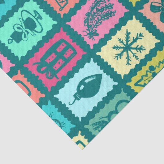 Whimsical Christmas Grid Cute Bright Holiday Tissuepapier (Detail)