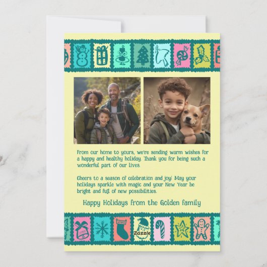 Whimsical Christmas Grid Cute Custom 2 PHOTO  Feestdagenkaart (Achterkant)