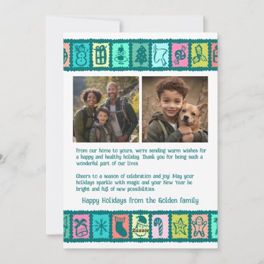 Whimsical Christmas Grid Cute Custom 2 PHOTO  Feestdagenkaart (Achterkant)