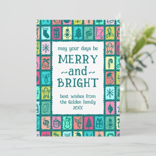 Whimsical Christmas Grid Cute Custom 2 PHOTO  Feestdagenkaart (Staand voorkant)