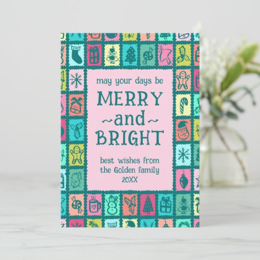 Whimsical Christmas Grid Cute Custom 2 PHOTO Feestdagenkaart (Staand voorkant)