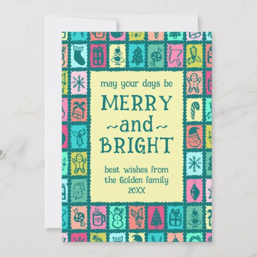 Whimsical Christmas Grid Cute Custom 2 PHOTO  Feestdagenkaart (Voorkant)