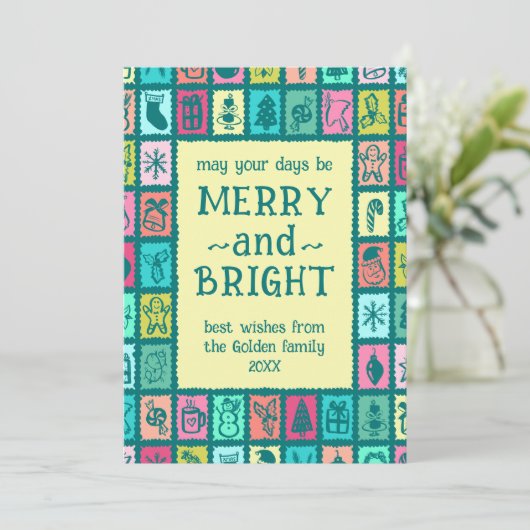 Whimsical Christmas Grid Cute Custom 2 PHOTO  Feestdagenkaart (Staand voorkant)