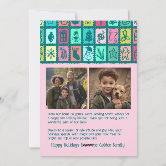 Whimsical Christmas Grid Cute Custom 2 PHOTO  Feestdagenkaart (Achterkant)