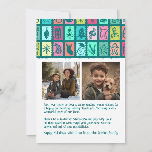 Whimsical Christmas Grid Cute Custom 3 PHOTO  Feestdagenkaart (Achterkant)