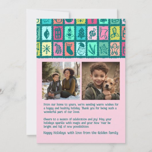 Whimsical Christmas Grid Cute Custom 3 PHOTO  Feestdagenkaart (Achterkant)