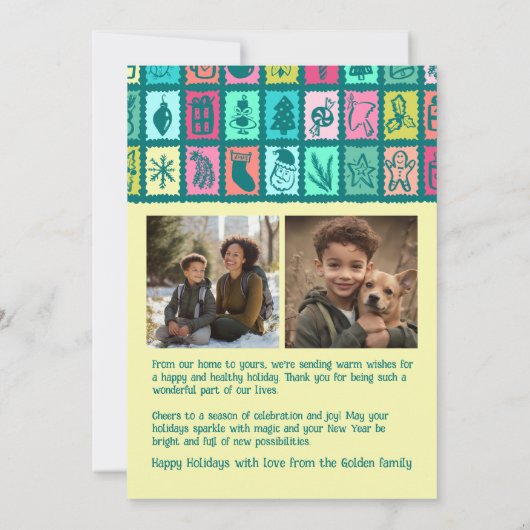 Whimsical Christmas Grid Cute Custom 3 PHOTO  Feestdagenkaart (Achterkant)