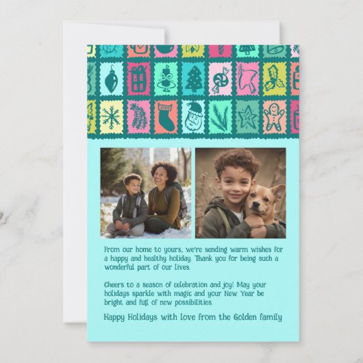 Whimsical Christmas Grid Cute Custom 3 PHOTO  Feestdagenkaart (Achterkant)