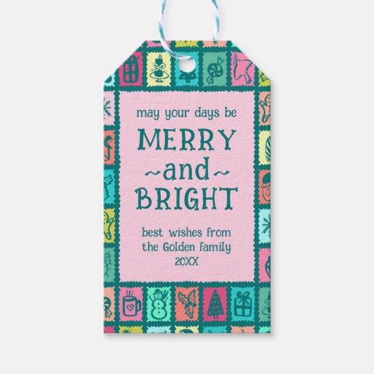 Whimsical Christmas Grid Cute Custom  Cadeaulabel (Voorkant)