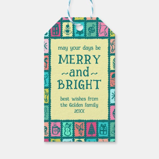 Whimsical Christmas Grid Cute Custom  Cadeaulabel (Voorkant)