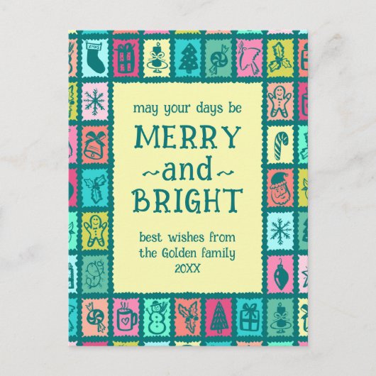 Whimsical Christmas Grid Cute Custom Feestdagenkaart (Voorkant)