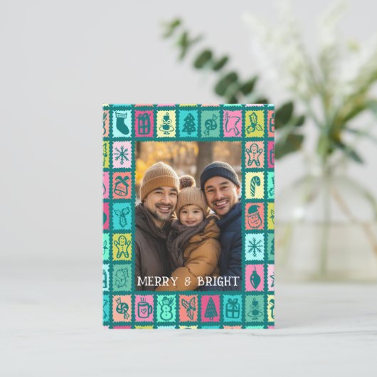 Whimsical Christmas Grid Cute Custom  Feestdagenkaart (Staand voorkant)