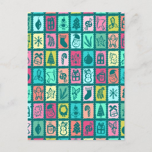 Whimsical Christmas Grid Cute Custom  Feestdagenkaart (Voorkant)