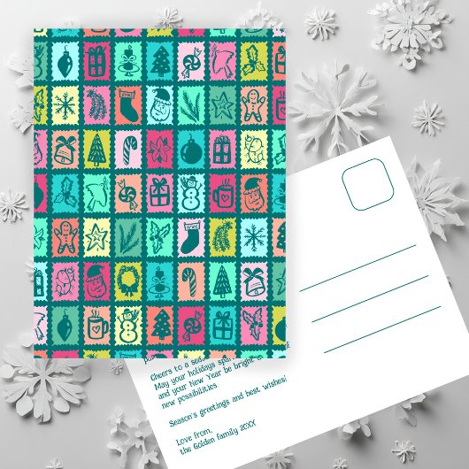 Whimsical Christmas Grid Cute Custom Feestdagenkaart