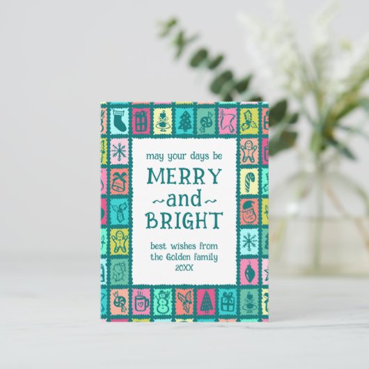 Whimsical Christmas Grid Cute Custom  Feestdagenkaart (Staand voorkant)