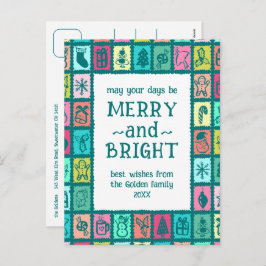 Whimsical Christmas Grid Cute Custom  Feestdagenkaart