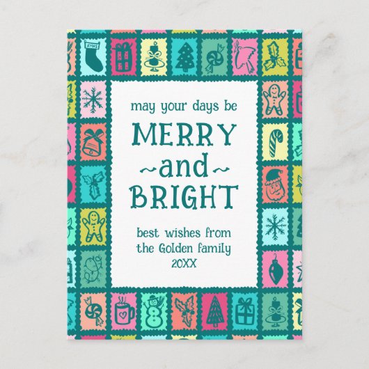 Whimsical Christmas Grid Cute Custom Feestdagenkaart (Voorkant)