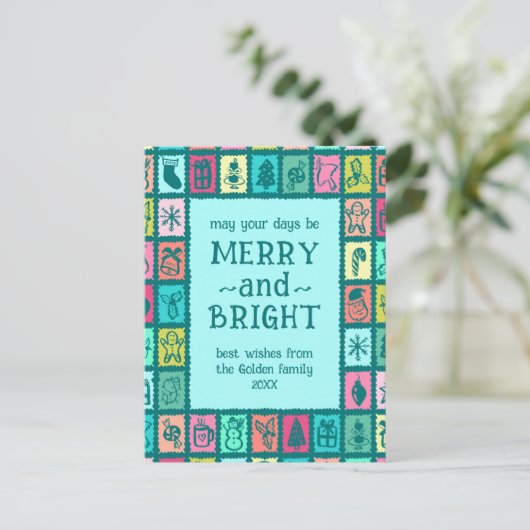 Whimsical Christmas Grid Cute Custom  Feestdagenkaart (Staand voorkant)