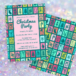 Whimsical Christmas Grid Cute Custom HOLIDAY PARTY Kaart