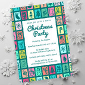Whimsical Christmas Grid Cute Custom HOLIDAY PARTY Kaart