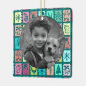 Whimsical Christmas Grid Cute Custom PHOTO Holiday Keramisch Ornament (Links)
