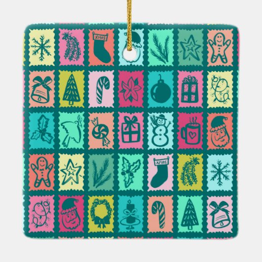 Whimsical Christmas Grid Cute Custom PHOTO Holiday Keramisch Ornament (Achterkant)