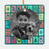 Whimsical Christmas Grid Cute Custom PHOTO Holiday Keramisch Ornament (Voorkant)