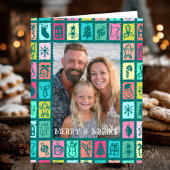 Whimsical Christmas Grid Cute Custom PHOTO Message Kaart
