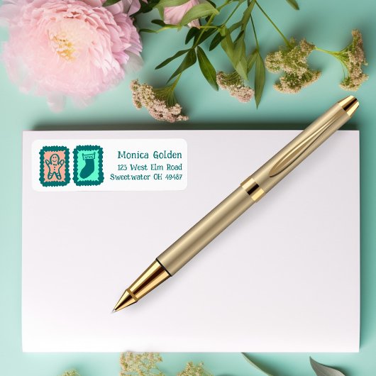 Whimsical Christmas Grid Cute Custom Return Addres Etiket