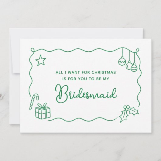 Whimsical Christmas Hand Drawn Bridesmaid Proposal Kaart (Voorkant)