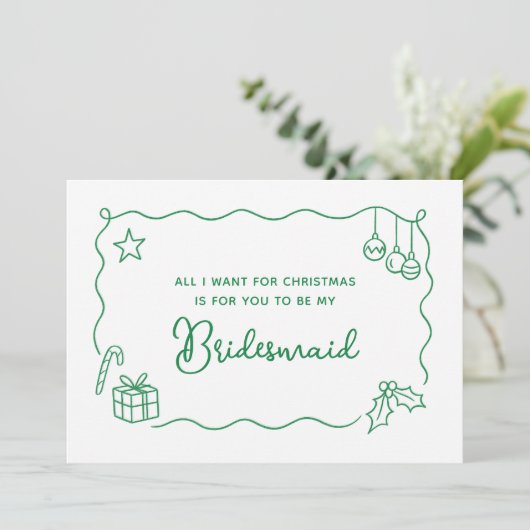 Whimsical Christmas Hand Drawn Bridesmaid Proposal Kaart (Staand voorkant)