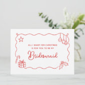 Whimsical Christmas Hand Drawn Bridesmaid Proposal Kaart (Staand voorkant)