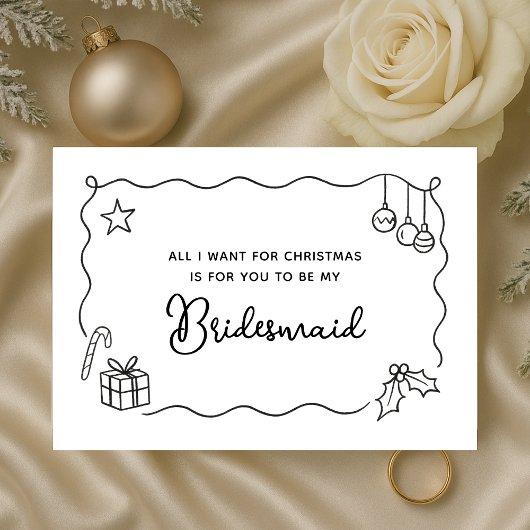 Whimsical Christmas Hand Drawn Bridesmaid Proposal Kaart