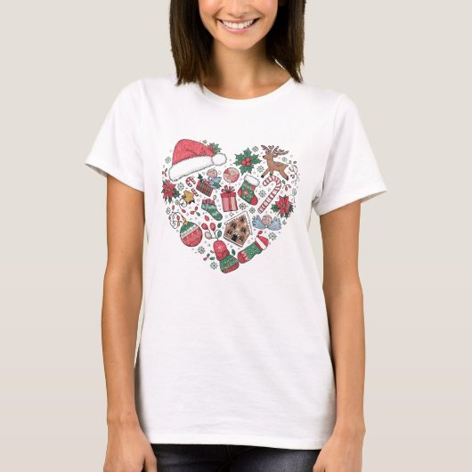 Whimsical Christmas Heart Art T-shirt (Voorkant)