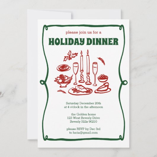 Whimsical Christmas Holiday Dinner Party CUSTOM Kaart (Voorkant)