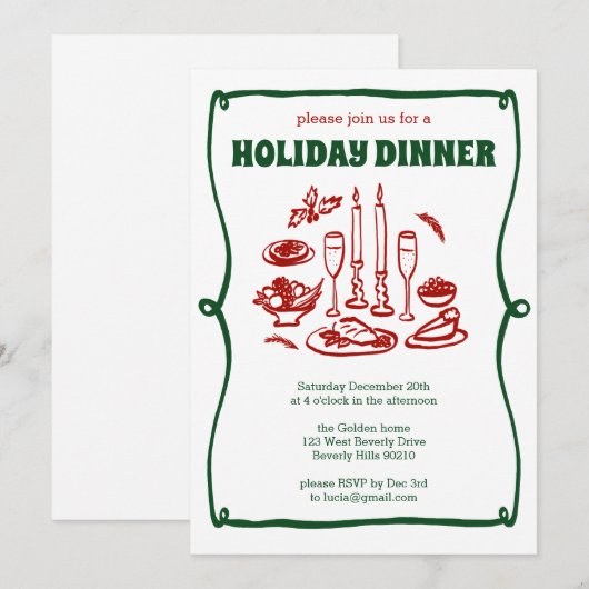 Whimsical Christmas Holiday Dinner Party CUSTOM Kaart (Voorkant / Achterkant)