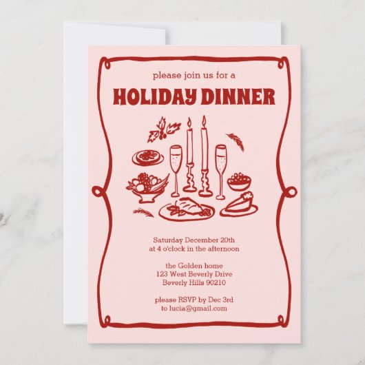 Whimsical Christmas Holiday Dinner Party CUSTOM Kaart (Voorkant)