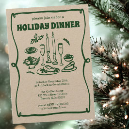 Whimsical Christmas Holiday Dinner Party Kraft Kaart