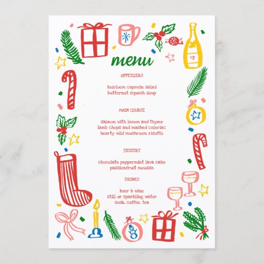 Whimsical Christmas Holiday Party Cute Custom Menu (Voorkant)