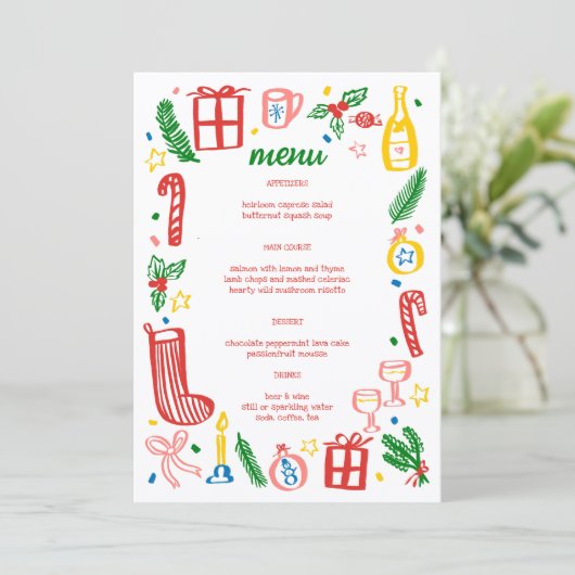 Whimsical Christmas Holiday Party Cute Custom  Menu (Staand voorkant)
