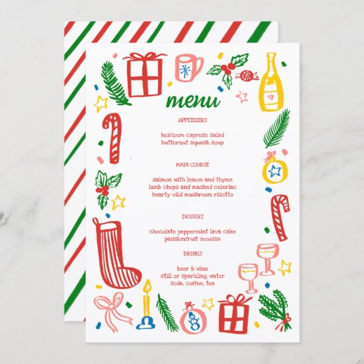 Whimsical Christmas Holiday Party Cute Custom Menu (Voorkant / Achterkant)