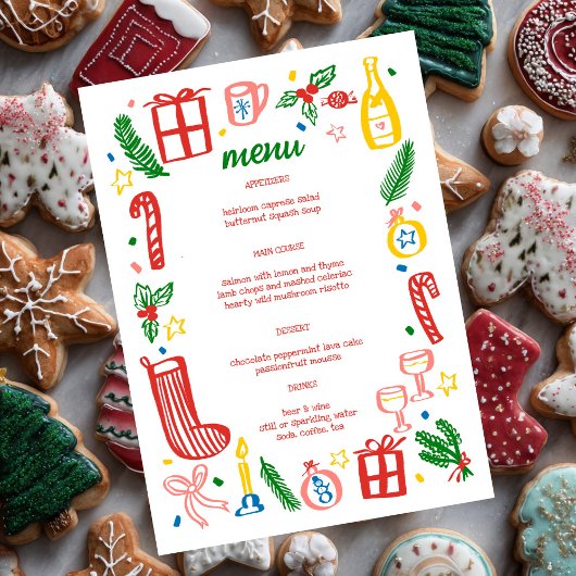 Whimsical Christmas Holiday Party Cute Custom  Menu