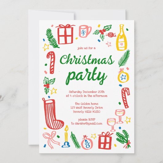 Whimsical Christmas Holiday Party Schattige Custom Kaart (Voorkant)