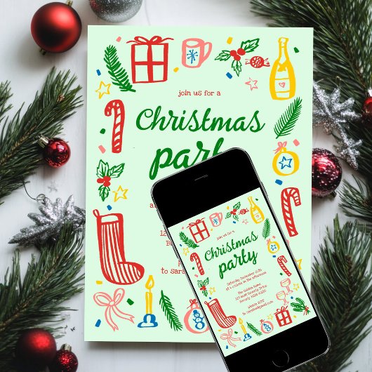 Whimsical Christmas Holiday Party Schattige Custom Kaart