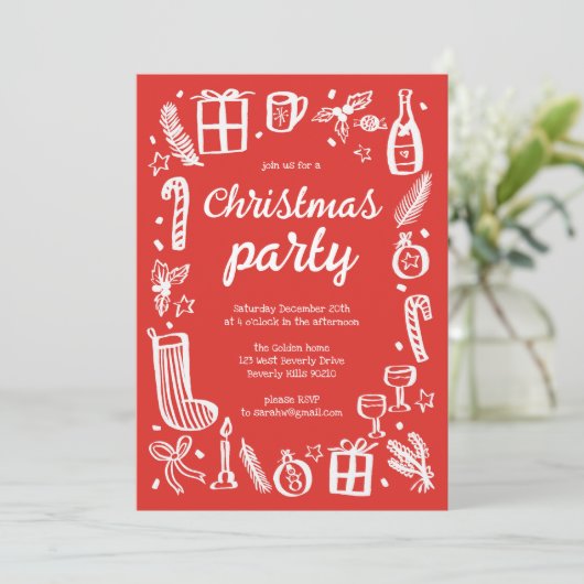 Whimsical Christmas Holiday Party Schattige Custom Kaart (Staand voorkant)