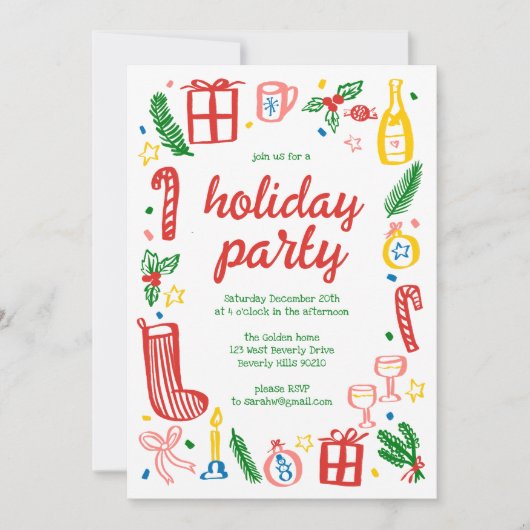 Whimsical Christmas Holiday Party Schattige Custom Kaart (Voorkant)