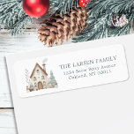 Whimsical Christmas House Winter Cottage Etiket<br><div class="desc">Voeg een vleugje grillige wintermagie toe aan uw vakantiekaartenenveloppen met dit moderne schattige kersthuisje met waterverf adresetiketten. Beschikt over een charmante waterverf scene van een gezellig huis, sneeuwpop en pijnbomen allemaal in zacht neutraal terracotta en stoffige zacht blauwgroen, ideaal voor het toevoegen van een persoonlijke en minimale schattigheid aan uw...</div>
