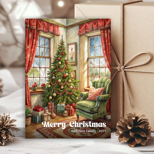 Whimsical Christmas interior card rustic holiday  Feestdagenkaart