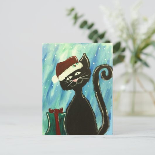 Whimsical Christmas Kat Print Feestdagenkaart (Staand voorkant)