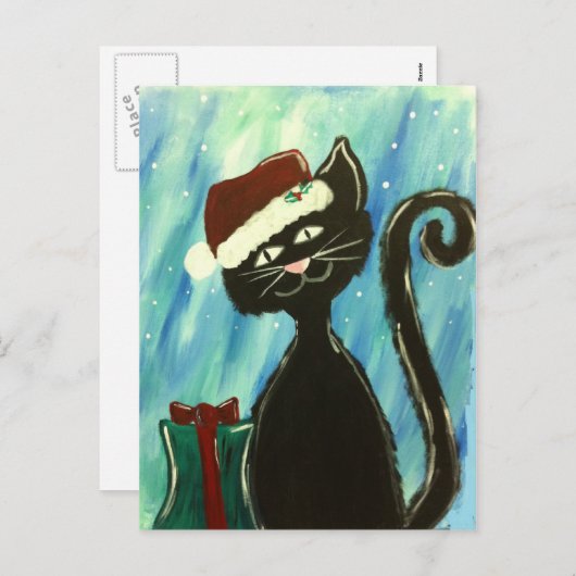 Whimsical Christmas Kat Print Feestdagenkaart (Voorkant / Achterkant)